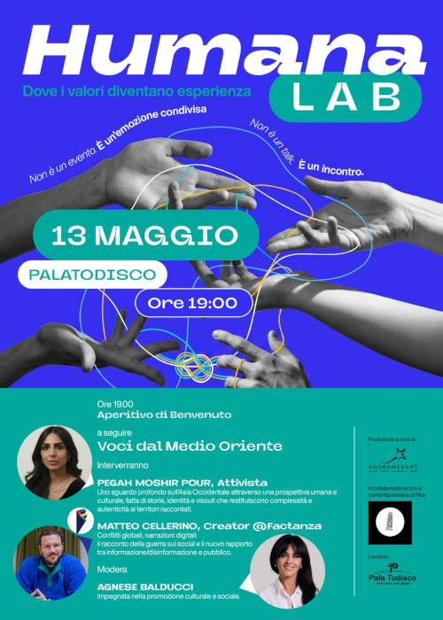 Locandina dell'incontro Voci dal Medio Oriente, 13 maggio, PalaTodisco